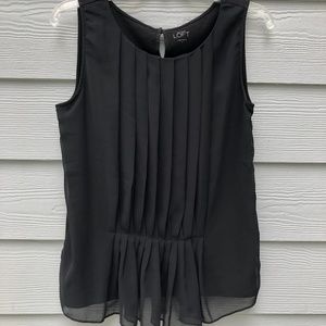 Ann Taylor Loft Black Pleated Front Blouse Medium